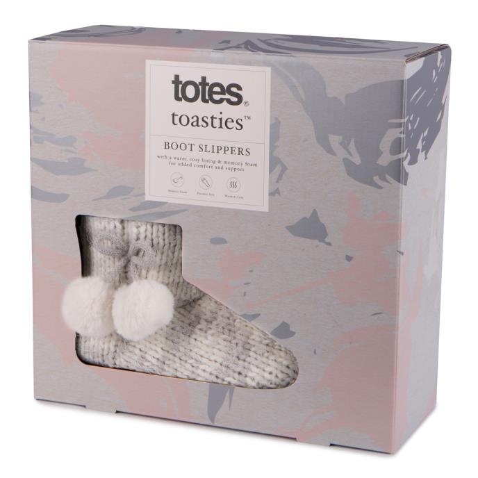 totes toasties® Ladies Space Dye Knitted Boot Slippers Grey Extra Image 1